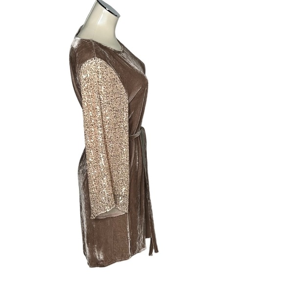 MYSTREE Velvet Flutter Sleeve Sequins Blush Pink Dress Women's Size M - Picture 5 of 16